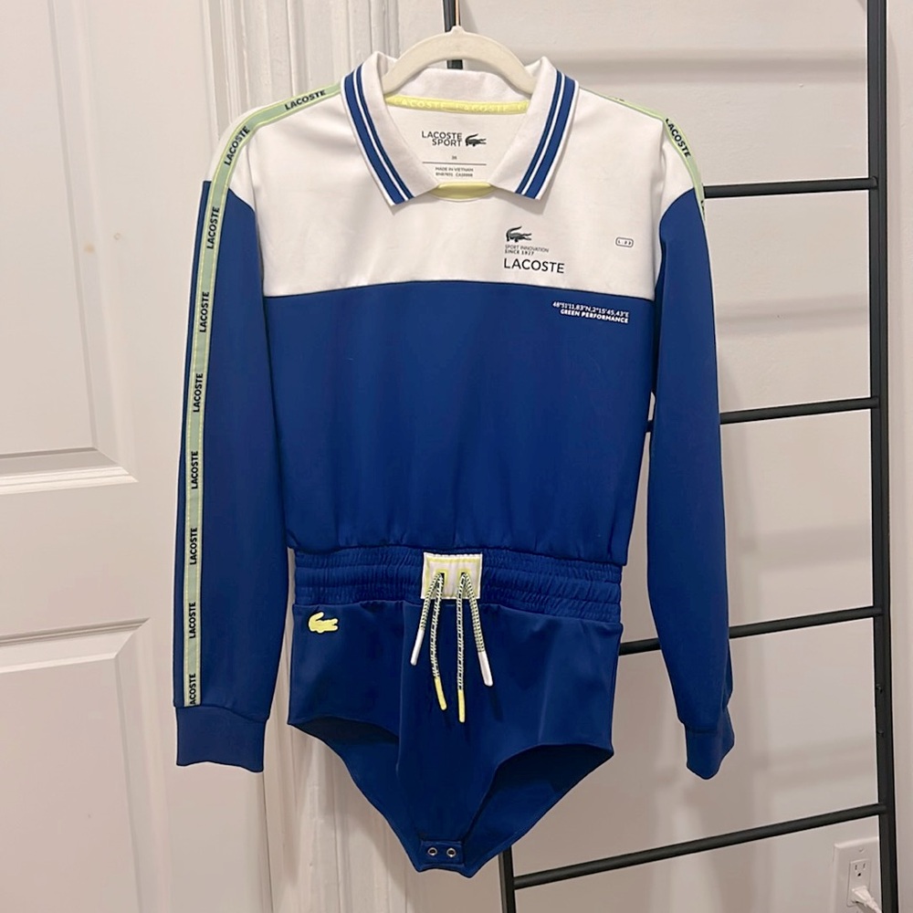 Lacoste Long Sleeve Sport Bodysuit with Drawstring and Snaps